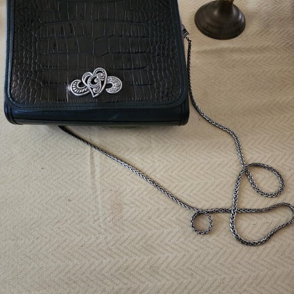 Brighton Black Croc-Embossed Chain Bag – Silver Heart Clasp – Elegant & Rare - Picture 5 of 5